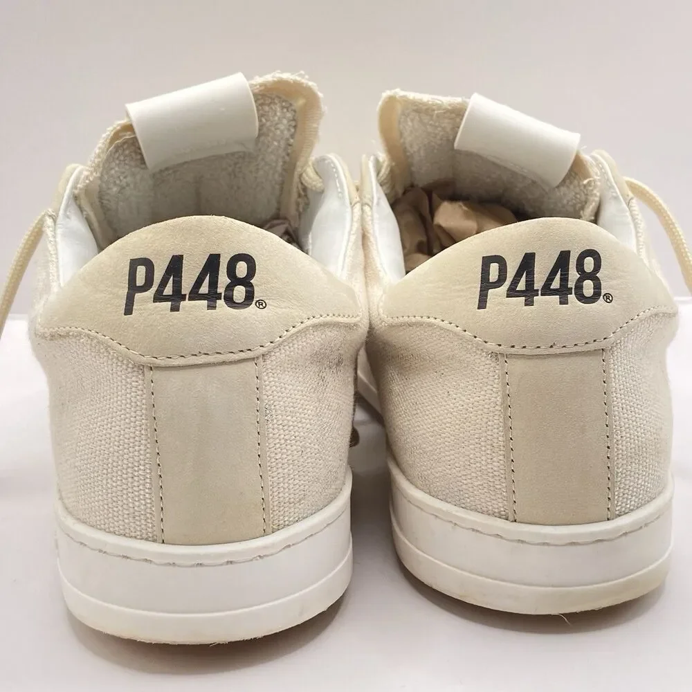 P448 Womens John Low Top Sneakers Leather Canvas US 9 Beige Metallic Shimmer